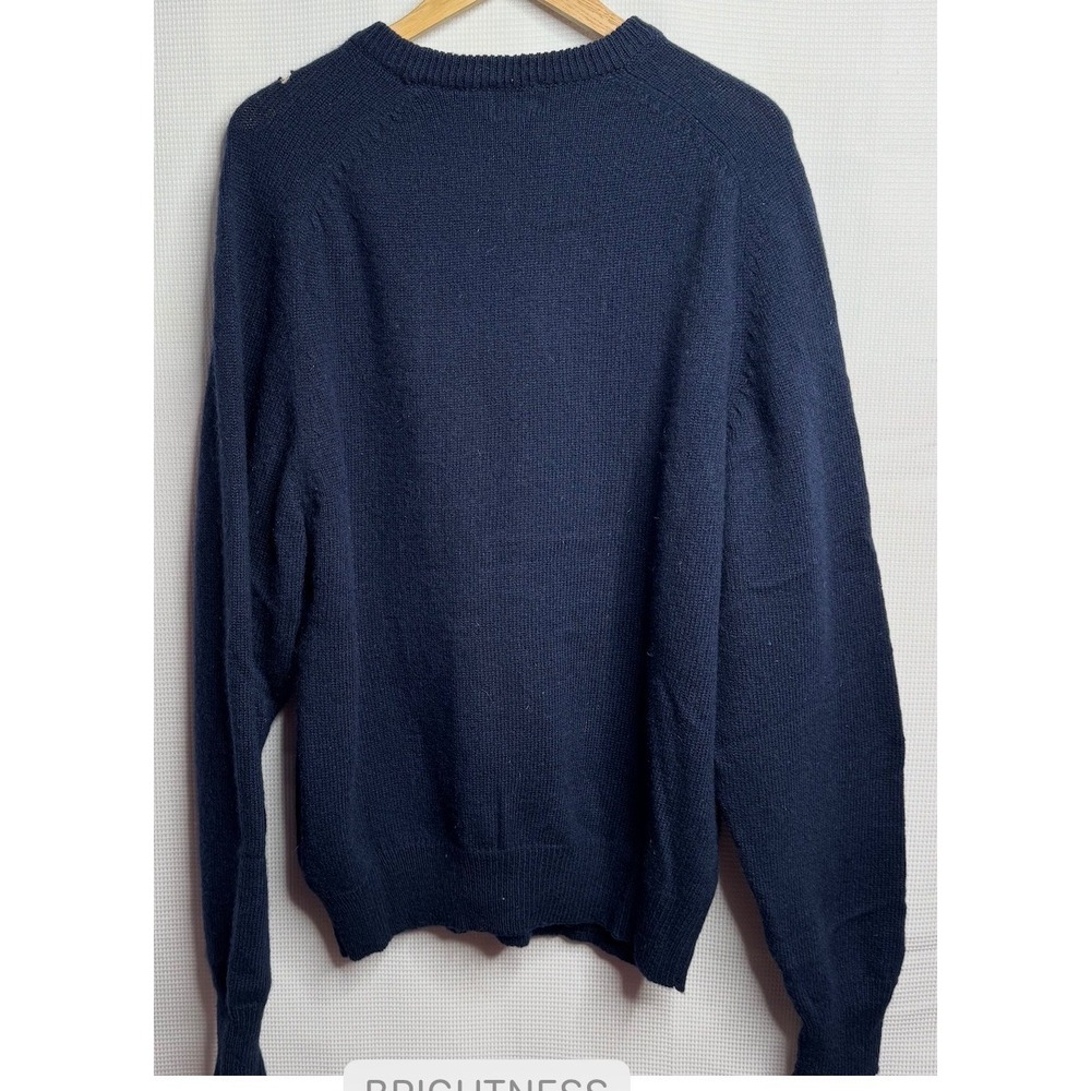 Vintage Jockey Mens Navy Blue 100% Pure New Wool Warm CrewneckSweater XL FLAW
